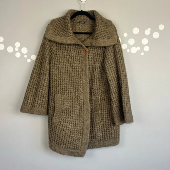 Magaschoni Mohair Wool Knit Cardigan Coat Cowl Neck One Button Sweater Jacket - Picture 1 of 8